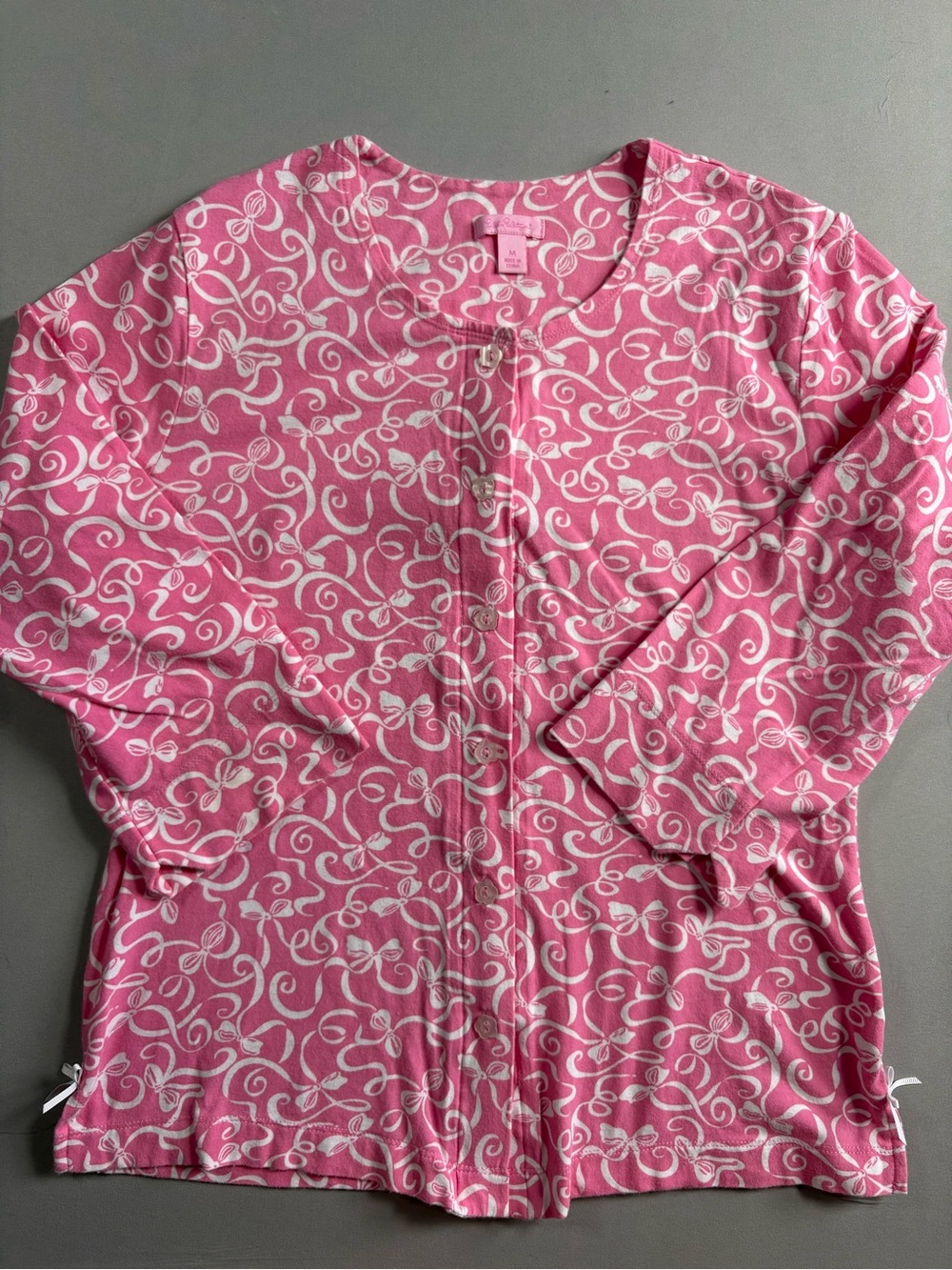 Lilly Pulitzer Vintage Y2K Pink and White Bow Cardigan Coquette Cotton Size M
